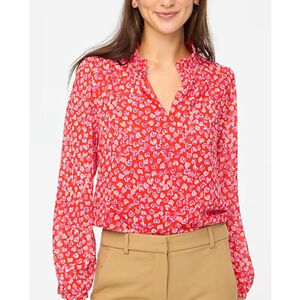 J. Crew Red Heart Smocked Keyhole Blouse XS NWT